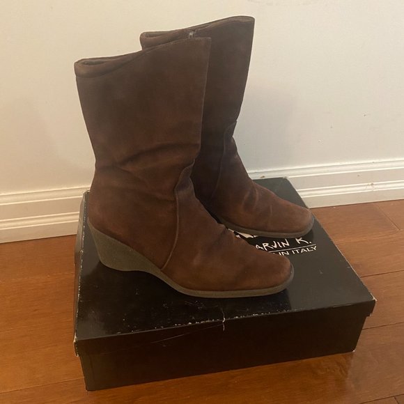 Aquatalia Brown Suede Ankle Boots with Wedge Heel - Picture 4 of 5